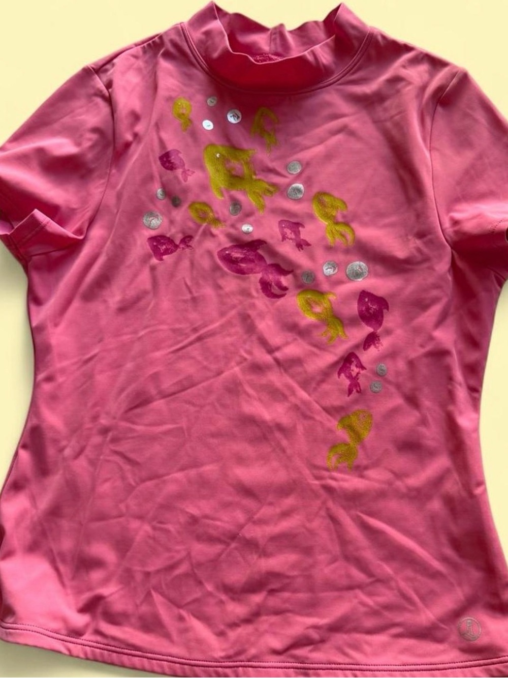 Lands' End Pink Short-Sleeve Swim Top with Fish Motif
